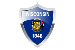 Wisconsin Flag with Medieval Heater Shield flag