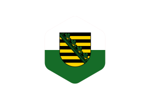 Flaga Saksonii w kształcie zaokrąglonego heksagonu flag