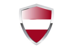 Flaga Łotwy z ostrą, trójkątną tarczą flag