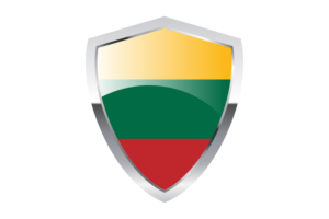 Lithuania Flag with Pointed Triangular Shield flag
