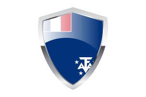 Drapeau des Terres australes et antarctiques françaises avec écu triangulaire pointu flag