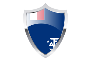 Drapeau des Terres australes et antarctiques françaises avec écu médiéval flag