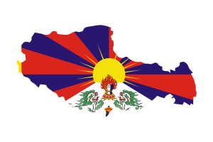 Tibet Map with Flag flag