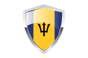 Barbados Flag with Pointed Triangular Shield flag