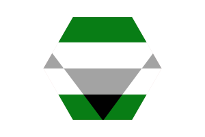 Forma triangular redondeada de la bandera aegorromántica flag