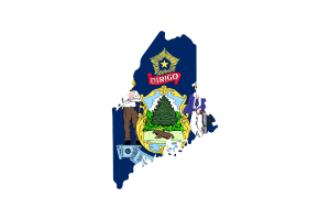 Maine Map with Flag flag