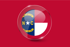 Pulsante rotondo lucido della bandiera della Carolina del Nord flag