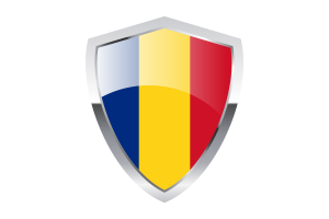 Romania Flag with Pointed Triangular Shield flag