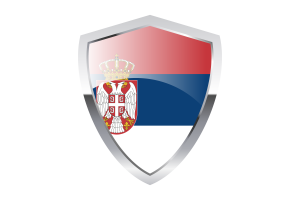Serbia Flag with Pointed Triangular Shield flag