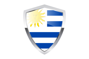 Uruguay Flagge mit spitzem dreieckigem Wappen flag